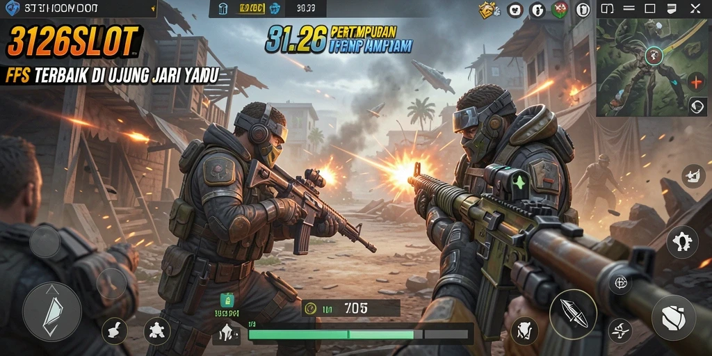 Screenshot utama 3126SLOT menampilkan aksi pertempuran FPS yang seru.