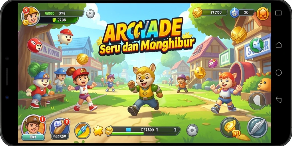 Tangkapan layar utama 77RP menampilkan aksi gameplay arcade yang mendebarkan.