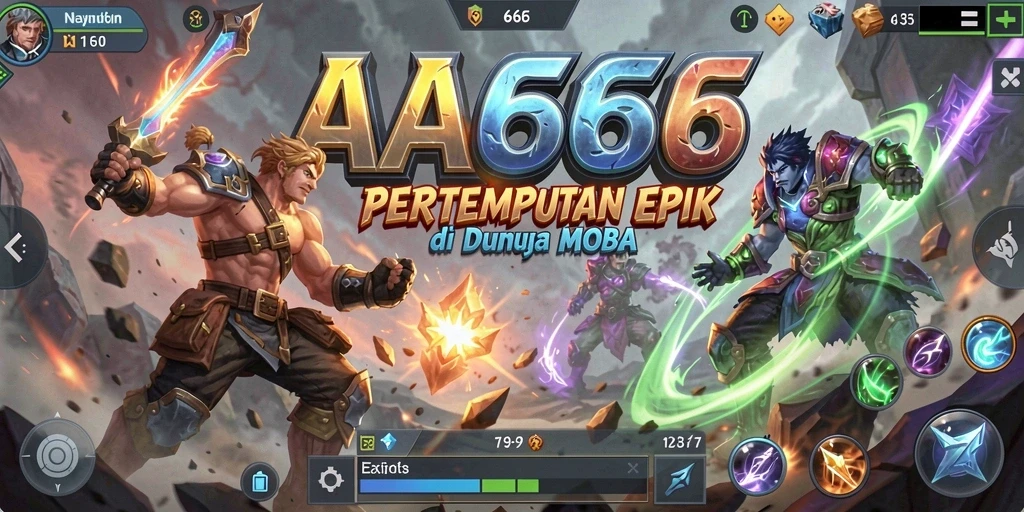 Menampilkan pertempuran seru dalam game MOBA AA666.