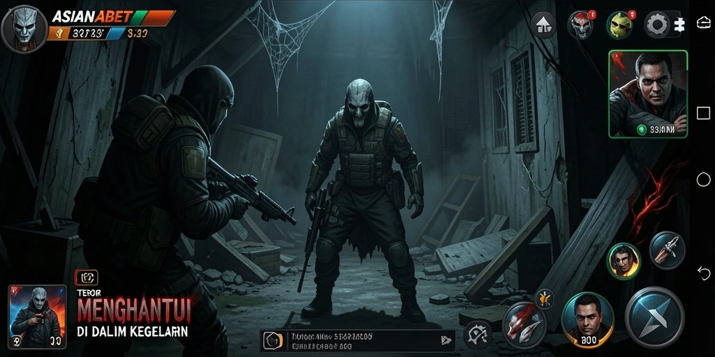 Tangkapan layar dari gameplay menegangkan ASIANABET dengan suasana horor yang kental.
