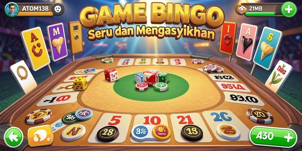 Tampilan gameplay ATOM138 dengan suasana Bingo yang penuh warna.