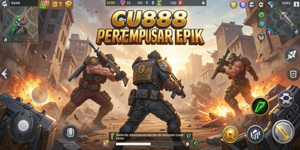 Screenshot gameplay CU888 yang menunjukkan aksi pertempuran intens di Battle Royale.
