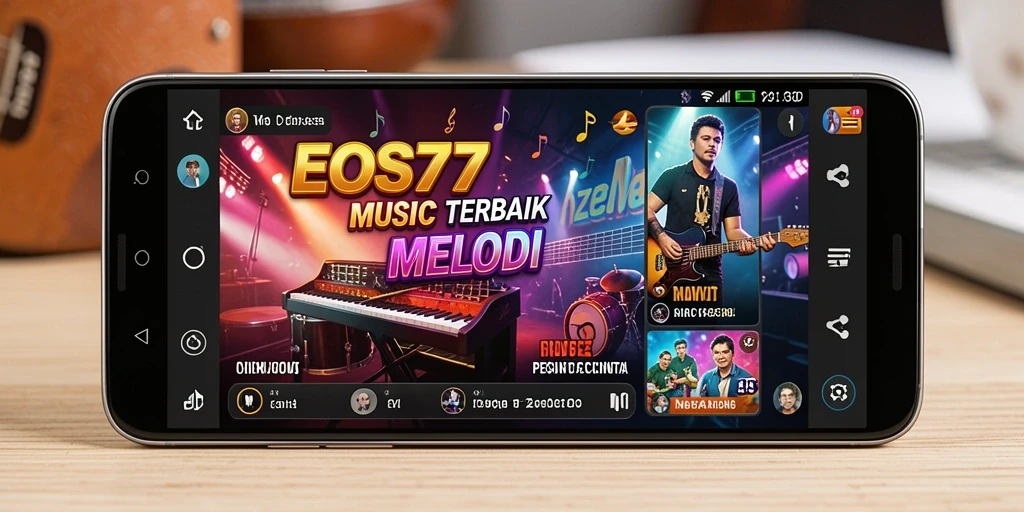 Tampilan gameplay seru dari EOS77 yang menghadirkan musik dan tantangan.