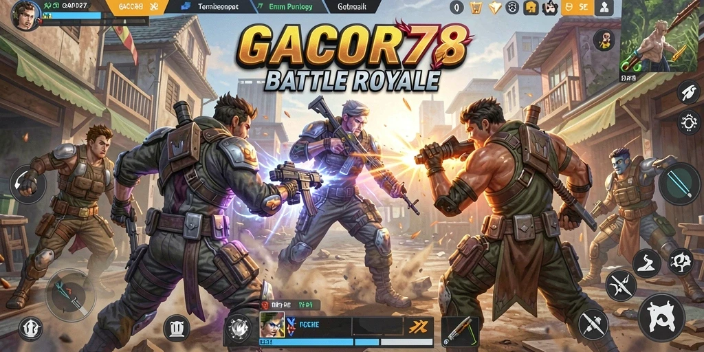 Tampilan aksi seru dalam GACOR78 dengan pemain bertarung di arena Battle Royale.