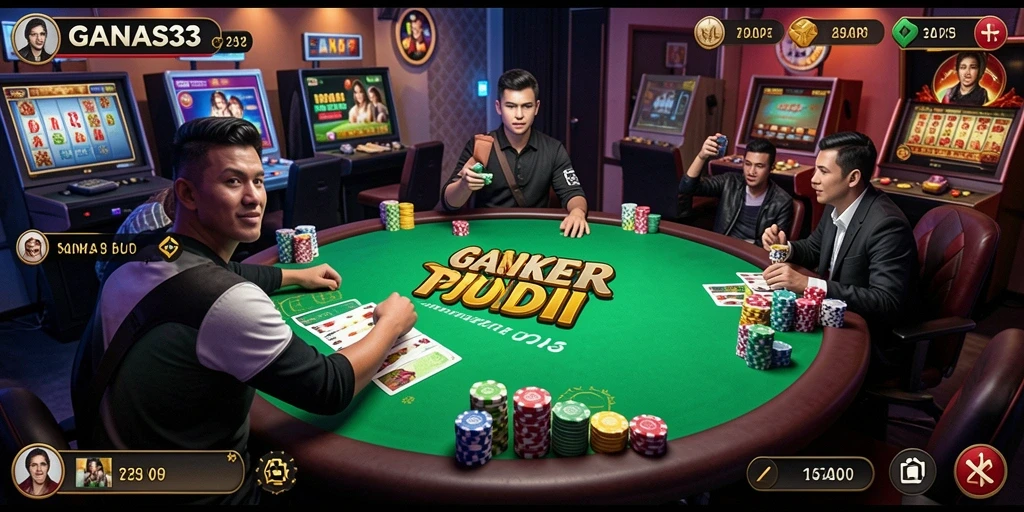 Tampilan gameplay menegangkan di GANAS33 dengan aksi Poker nyata.
