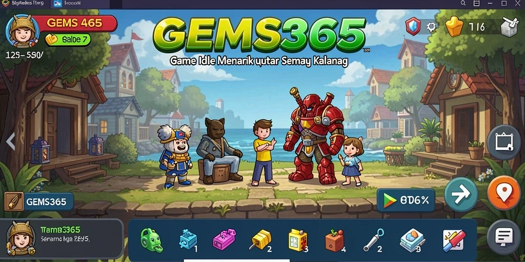 Tampilan gameplay <strong>GEMS365</strong> yang menyenangkan dengan karakter menarik.