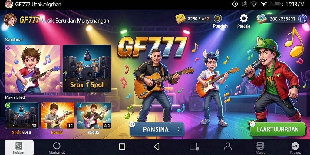 Tampilan gameplay GF777 yang menampilkan pengalaman bermain musik yang interaktif.