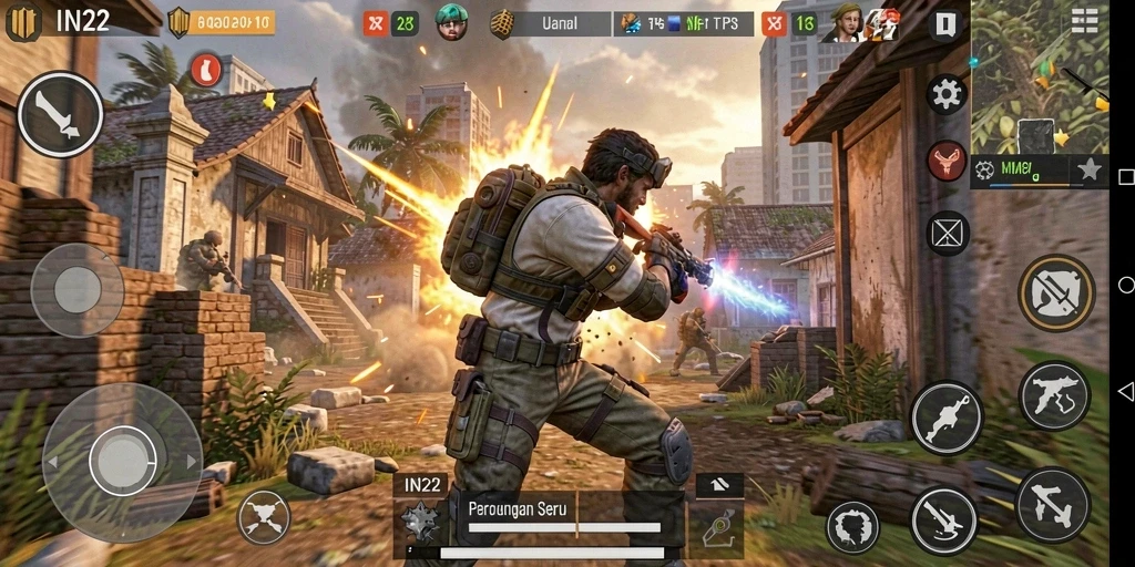 Gameplay seru dalam IN22 dengan aksi menembak yang mendebarkan.