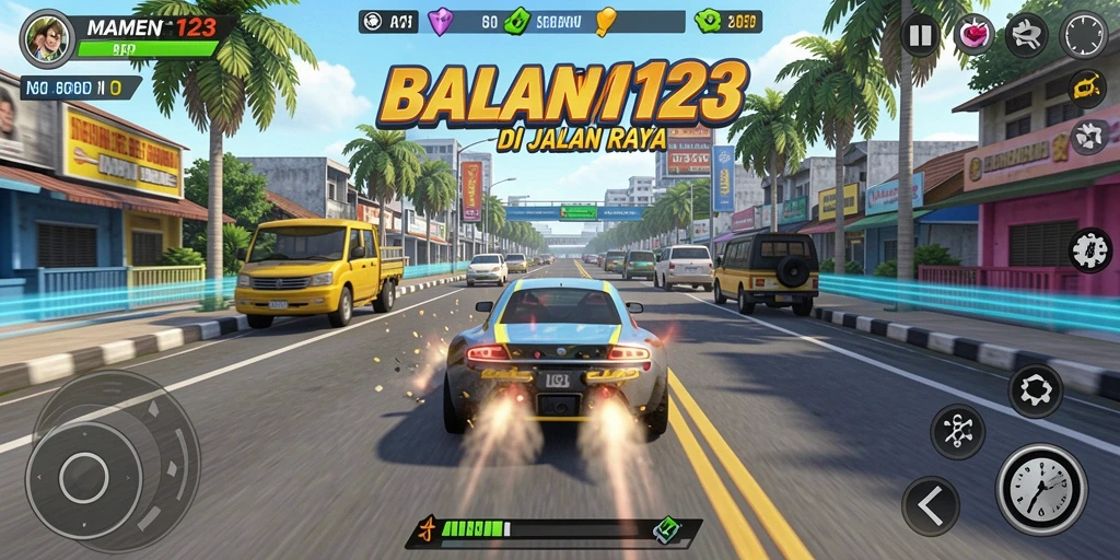 Gameplay seru MAMEN123 dengan balapan yang mendebarkan.