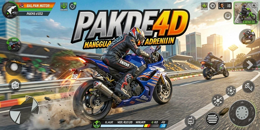 Tampilan gameplay seru di PAKDE4D dengan balapan motor yang menegangkan.