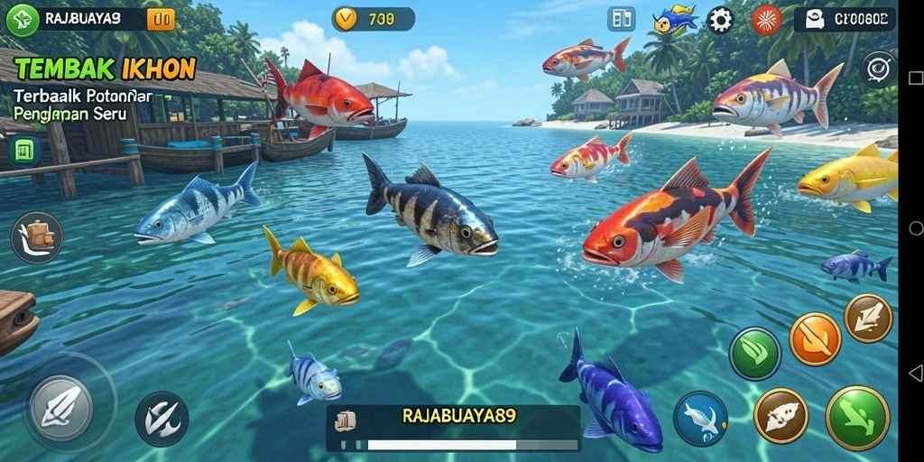 Screenshot gameplay RAJABUAYA89 menampilkan aksi menembak ikan yang seru.