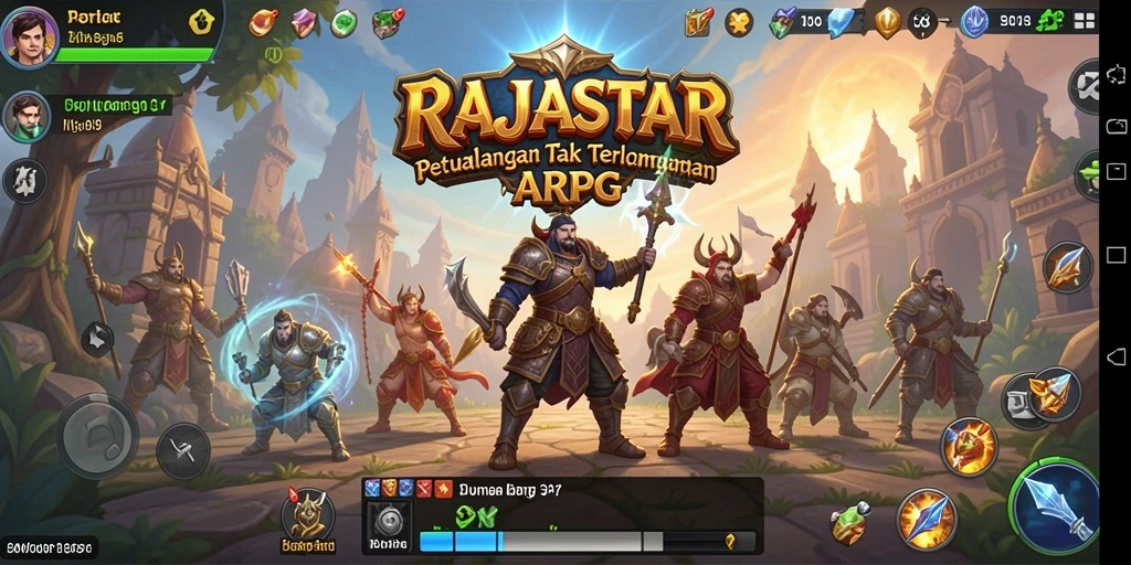 Screenshot utama RAJASTAR menampilkan pertempuran seru dalam dunia ARPG.