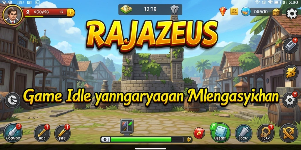Tampilan gameplay utama RAJAZEUS dengan elemen Idle yang menarik.