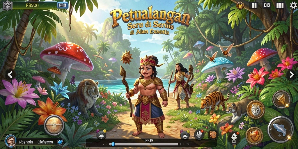 Screenshot utama RR89 menampilkan pemain menjelajahi hutan rimbun yang indah.
