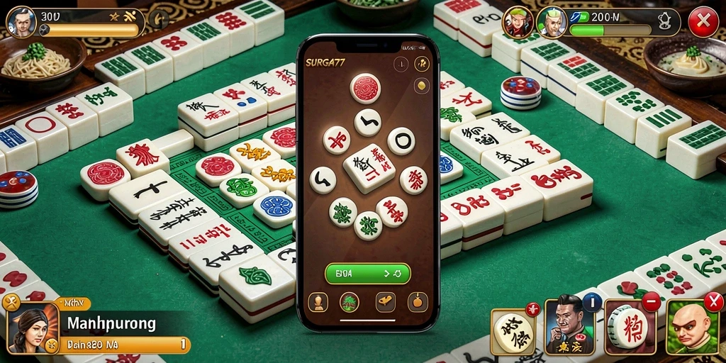 Screenshot utama SURGA77 menampilkan gameplay Mahjong yang seru dan menarik.