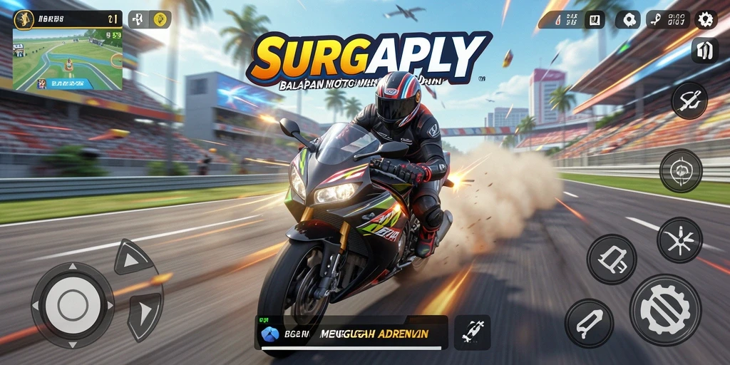 Tampilan gameplay seru balapan motor di SURGAPLY.