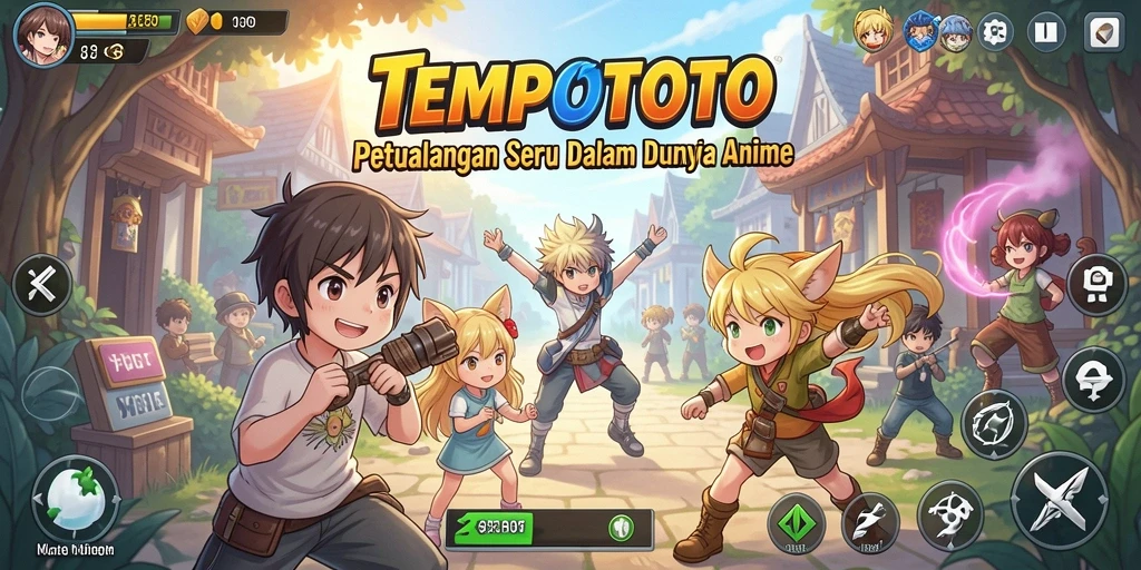 Screenshot TEMPOTOTO memperlihatkan aksi seru karakter Anime yang penuh warna.