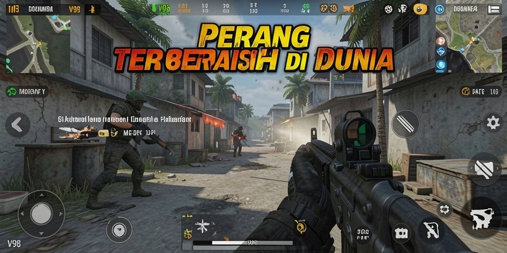 Tangkapan layar dari gameplay V98 yang mendebarkan di mode FPS.
